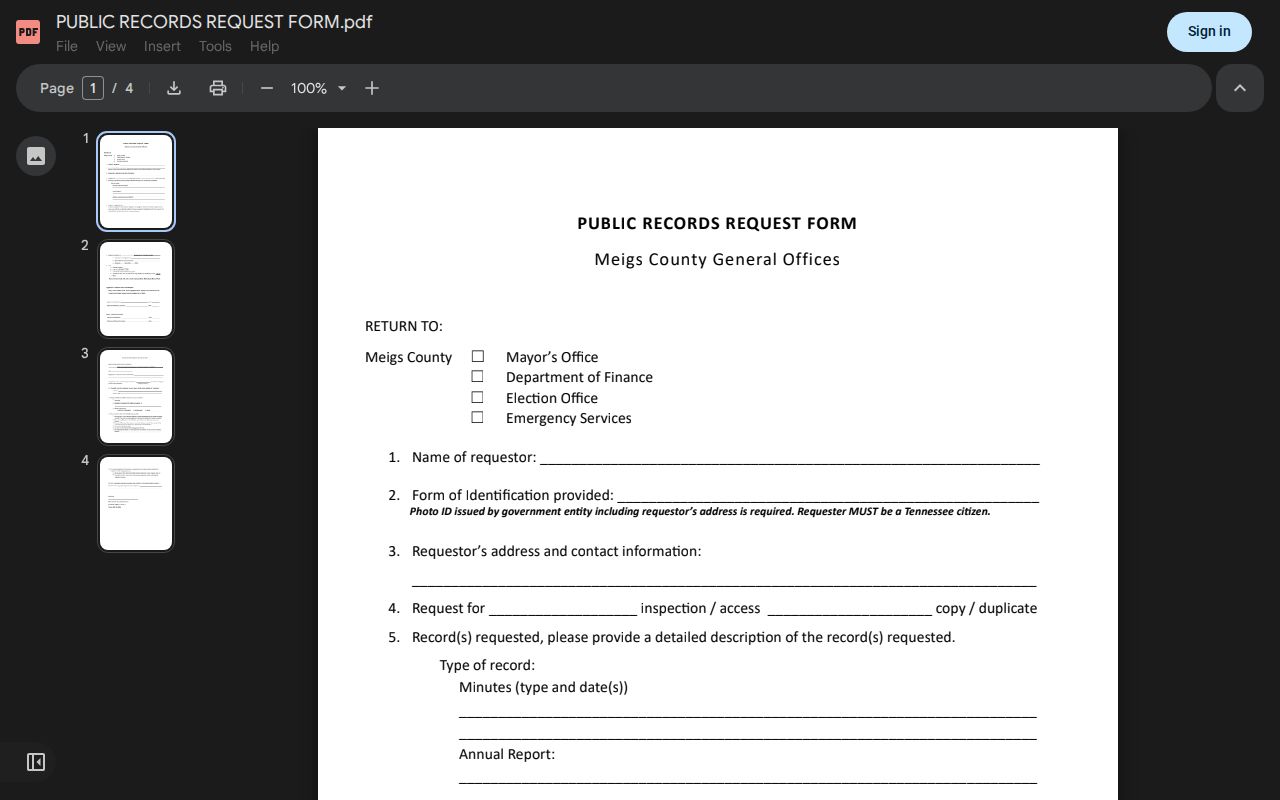Meigs County civil court docket records request form viewer
